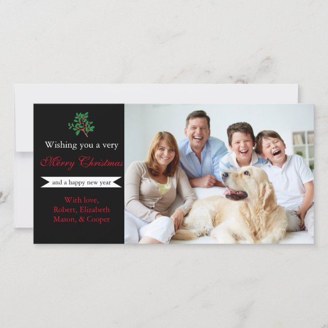 Holly "Merry Christmas" Black - Photo Card (Front)
