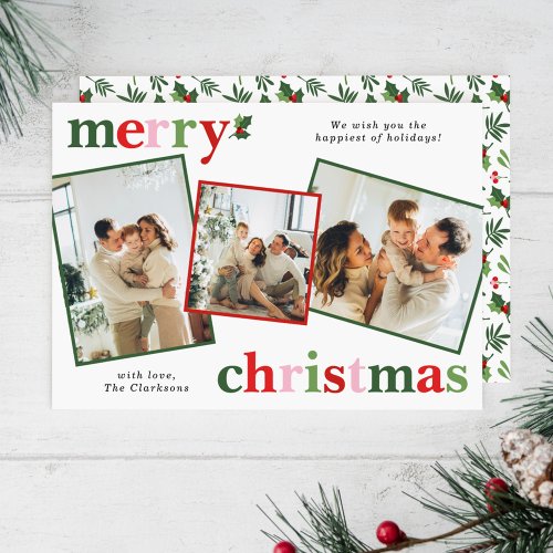 Holly Merry Christmas Bright Fun Family Holiday Card