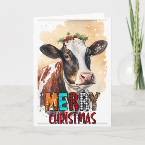 Holly Merry Christmas Brown Cow Card