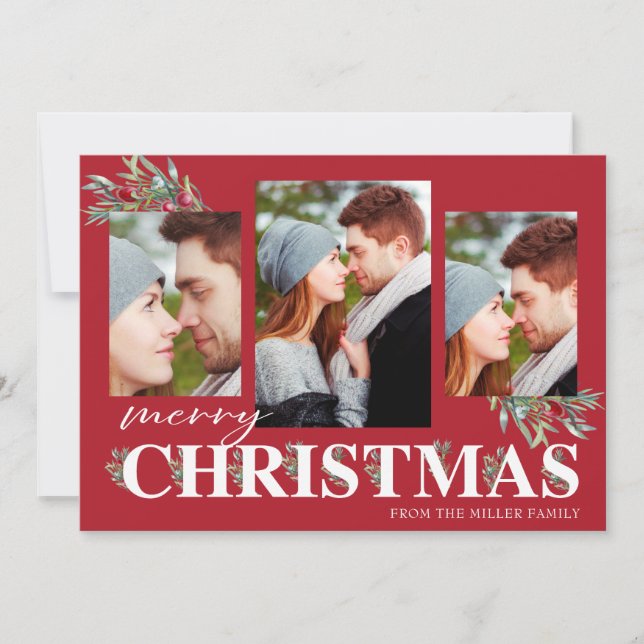 Holly Merry Christmas Holiday Photo Collage (Front)