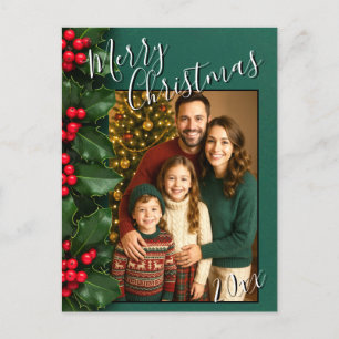 Holly Merry Christmas Holiday Photo Postcard