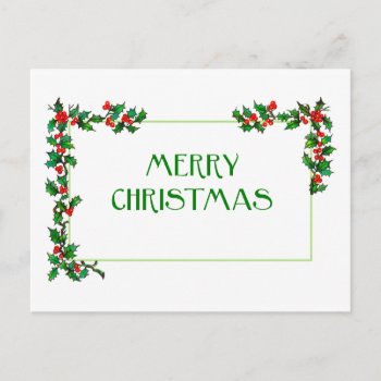 Holly Merry Christmas Holiday Postcard by lazyrivergreetings at Zazzle