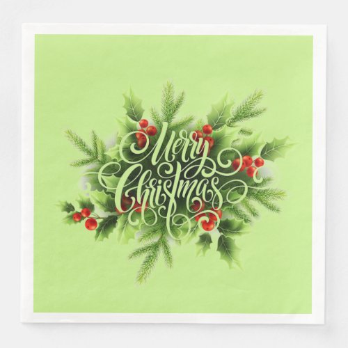 Holly Merry Christmas Paper Napkin