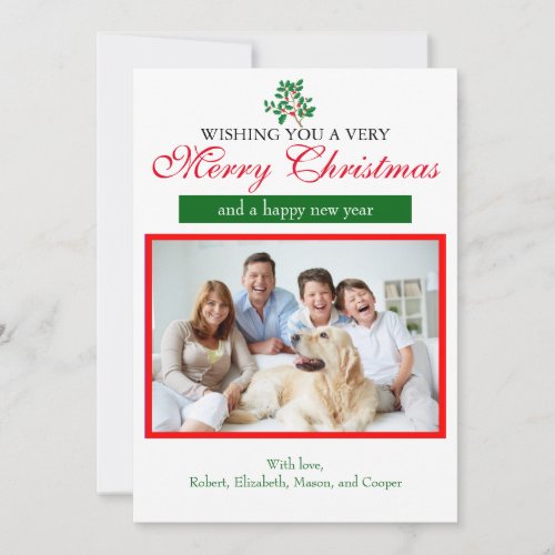 Holly Merry Christmas Photo_White Christmas Card