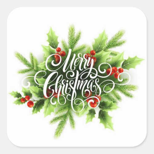 Holly Merry Christmas Square Sticker