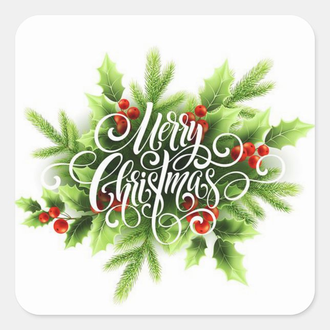 Holly Merry Christmas Square Sticker (Front)