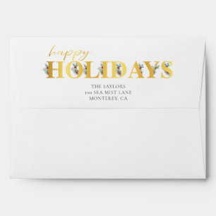 Holly Merry Happy Holidays Faux Gold Envelope