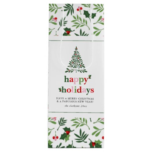 Holly Merry Holidays Bright Fun Wine Gift Bag