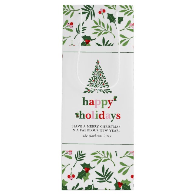 Holly Merry Holidays Bright Fun Wine Gift Bag (Front)