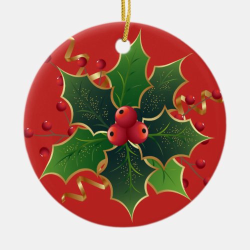 Holly Mistletoe Christmas Tree Ceramic Ornament