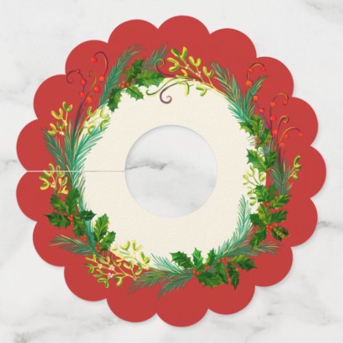 Holly mistletoe Christmas wreath green red colors Wine Glass Tag