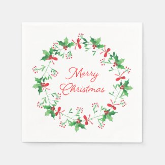 Holly & Mistletoe Cocktail Holiday Napkins - 50