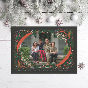 Holly Mistletoe Illustrated Frame Christmas Photo Holiday Card