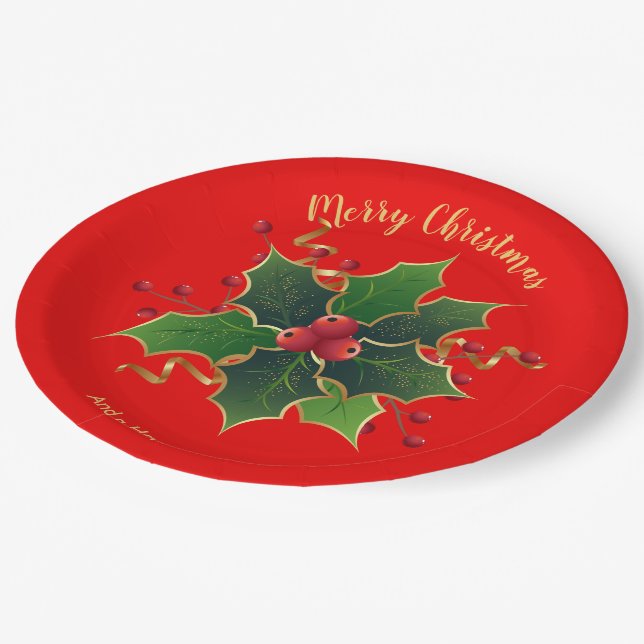 Holly Mistletoe Paper Plate (Angled)