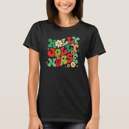 Holly N Jolly Nurse Flower Christmas Nursing T_Shirt
