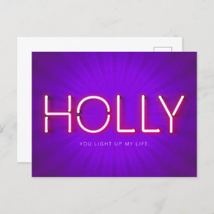 Holly name in glowing neon lights postcard