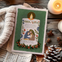 Holly Nativity Candle Religious Christmas Folded