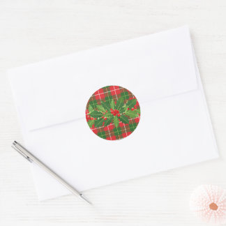 Holly on Christmas Plaid 3 Classic Round Sticker