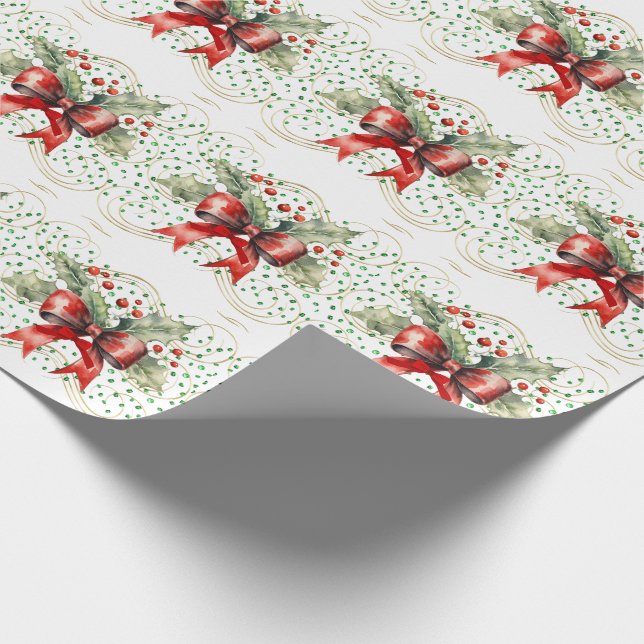 Holly on Green Stones Wrapping Paper (Corner)