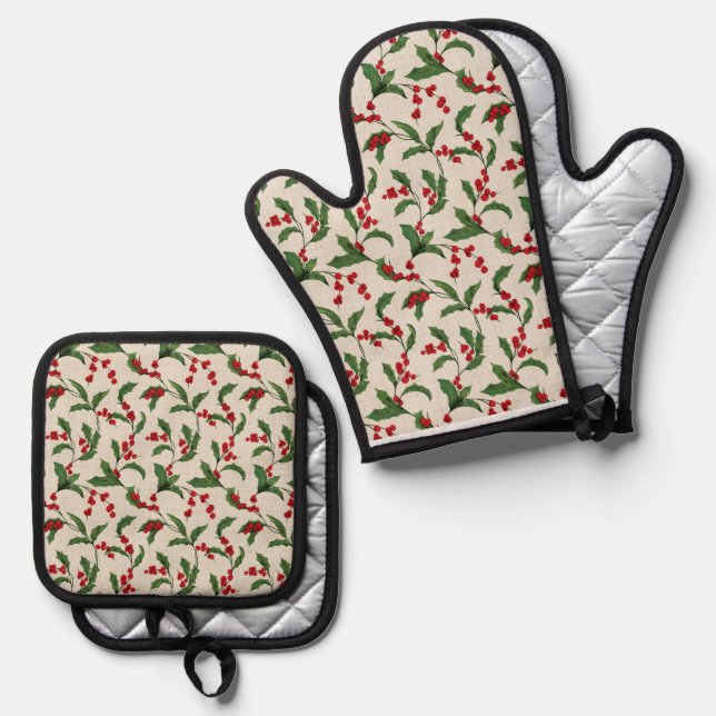 Holly Oven Mitt and Pot Holders Oven Mitt & Pot Holder Set (Front/Back)