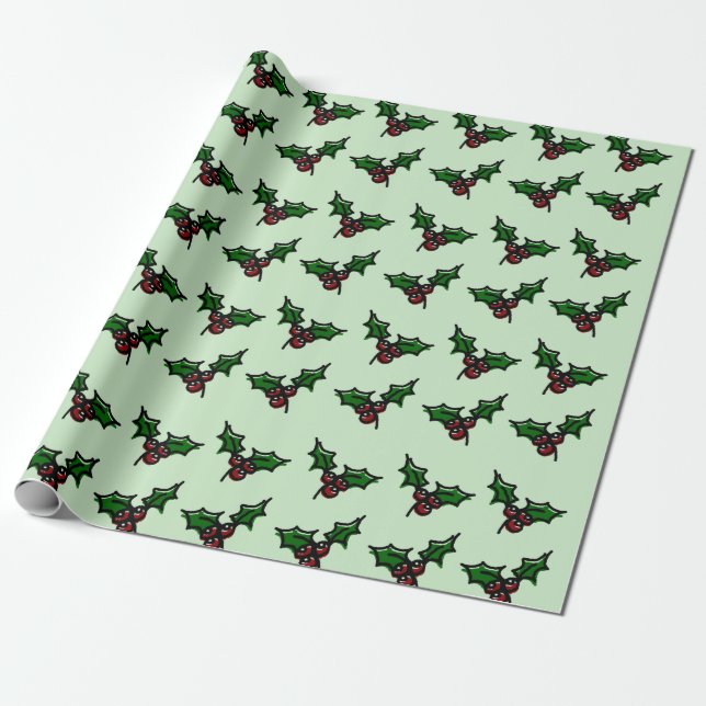 Holly pattern christmas wrapping paper (Unrolled)