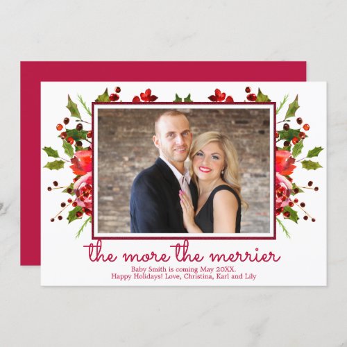 Holly Photo Christmas Pregnancy Announcement Cards