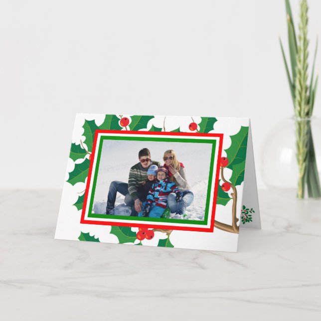 Holly Photo - Folded Christmas Card (Front)