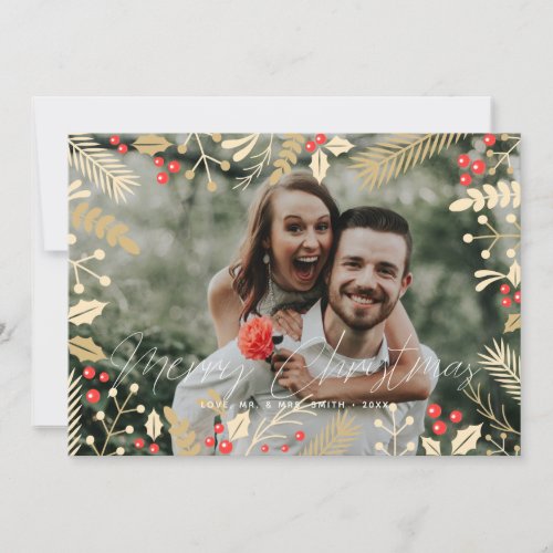 Holly Photo Frame Christmas Holiday Card