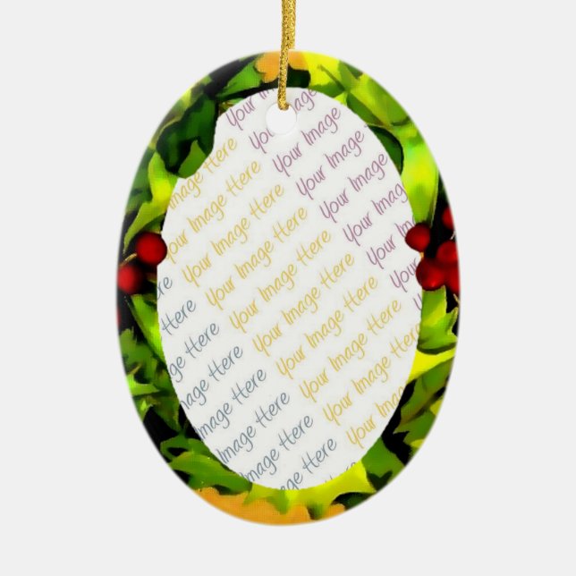 Holly Photo Frame personalized oval ornament (Front)