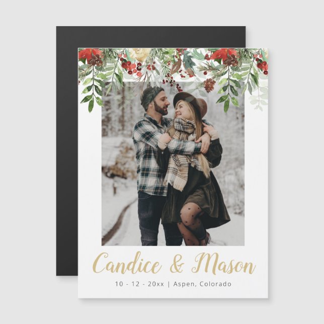 HOLLY Photo Winter Christmas Save The Date Magnet (Front/Back)