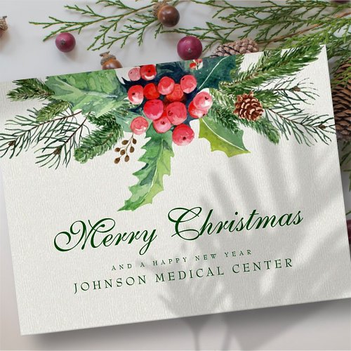 Holly Pine  Berry Medical Holiday Greetings Postcard