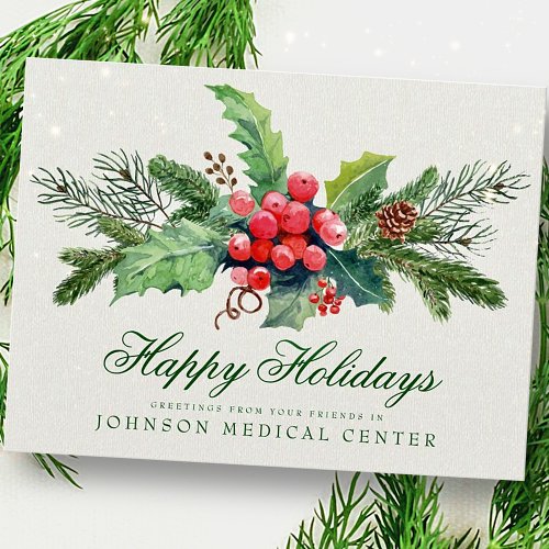 Holly Pine  Berry  Medical Holiday Greetings Postcard