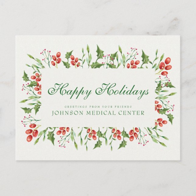 Holly Pine & Berry | Medical Holiday Greetings Postcard (Front)