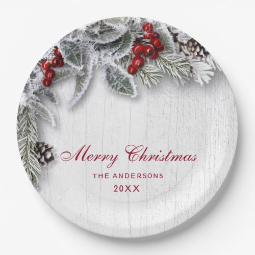 Holly Pine Branch Rustic Holiday Christmas Party Paper Plates