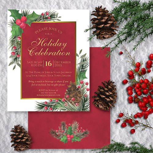 Holly  Pine BUDGET Holiday Party Invitation