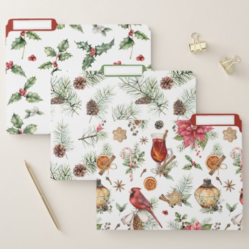 Holly Pine Cones Vintage Christmas Patterns File Folder