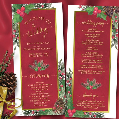 Holly  Pine Elegant Christmas or Holiday Wedding Program