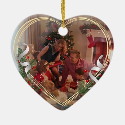 Holly  Pine Gold Frame Family Photo 2_sided  Ce Ceramic Ornament