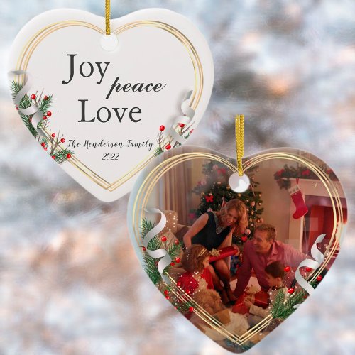 Holly  Pine Gold Frame Family Photo 2_sided  Ceramic Ornament