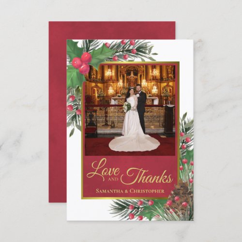 Holly  Pine Holiday Themed Love  Thanks Wedding Thank You Card