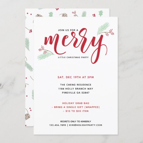 Holly  Pine Merry Little Christmas Party Invitation