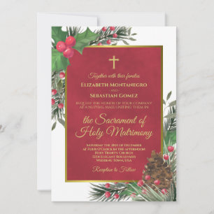 Holly & Pine Modern Catholic Christmas Wedding Invitation