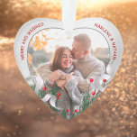 Holly & Pine Silver Frame Photo Newlyweds 1st Xmas Ornament<br><div class="desc">Silver frame adorned with holly and pine ornament to display your own special memory. Heart shape is a perfect symbol for love. The bright and shiny silver border encircles your memorial photos. The holly, pine and silk ribbon complete the whole design with a joyful atmosphere of the holiday season. Easily...</div>