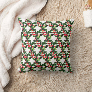 Holly Pine Tree Woodland Xmas Cute watercolor Throw Pillow