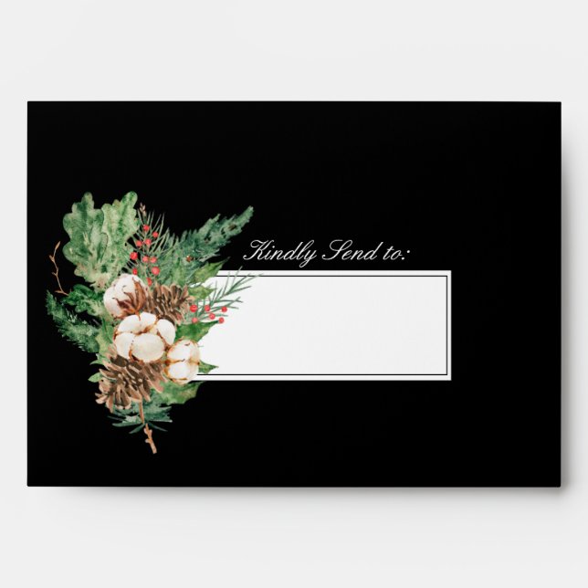 Holly Pine White Floral Wedding Invitation Envelop Envelope (Front)
