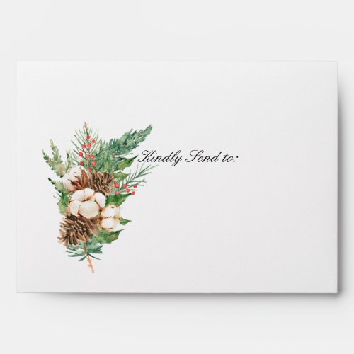 Holly Pine White Floral Wedding Invitation Envelope