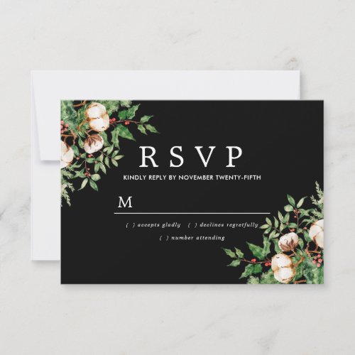 Holly Pine White Floral Wedding RSVP Card