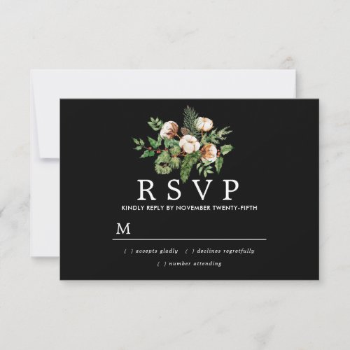 Holly Pine White Floral Winter Wedding RSVP Card