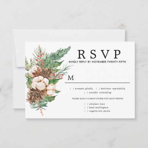 Holly Pine Winter Wedding RSVP Meal Options