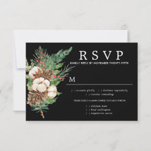 Holly Pine Winter Wedding RSVP Meal Options Card